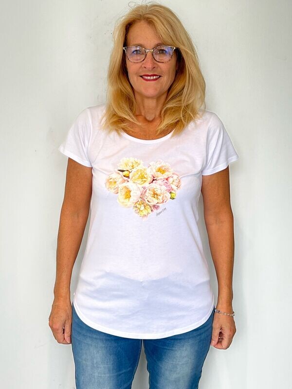 Ladies Peonies White T-Shirt