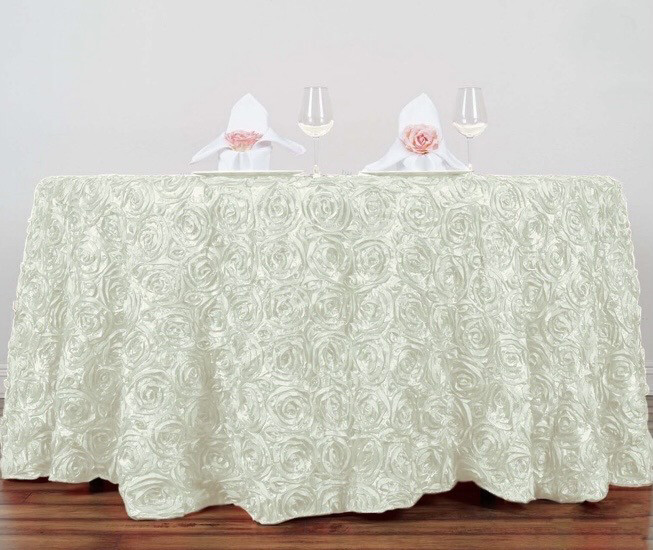 Ivory Satin Rosette Tablecloth Round