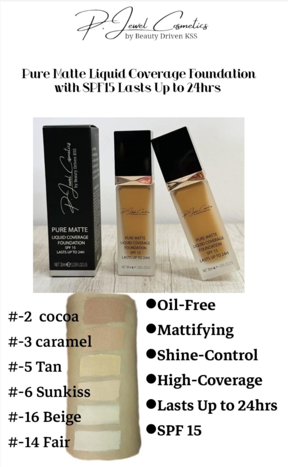 Pure Matte Liquid Coverage Foundation with SPF 15 Lasts up to 24hrs #14-FAIR