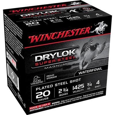 WINCHESTER DRYLOK MAGNUM PLATED LOAD 20 GA. 2.75 IN. 3/4 OZ. 4 SHOT 25 RD.