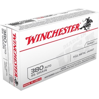 WINCHESTER USA PISTOL AMMO 380 ACP 95 GR. FULL METAL JACKET 50 RD.