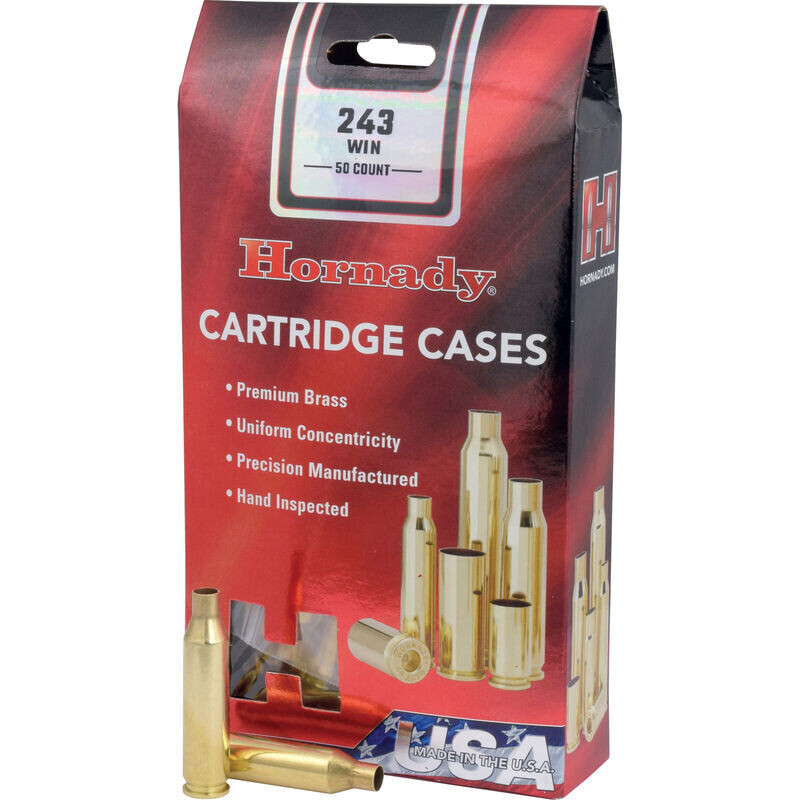 Hornady .243 Winchester 50 Unprimed Brass Cartridge Cases