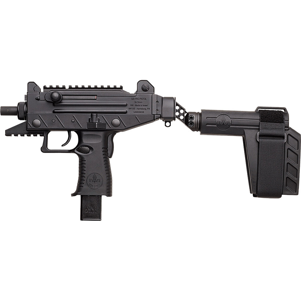 IWI UZI PRO PISTOL WITH STABILIZING BRACE 9MM 4.5 IN. BLACK 25 RD. WITH THREADED BARREL