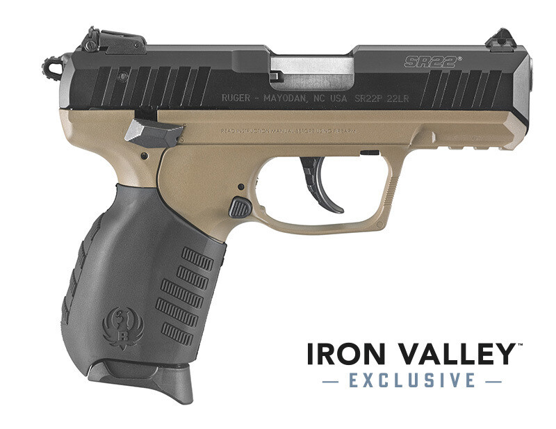 Ruger SR22, 22LR, 3.5&quot; Barrel, Adj 3‑Dot Sights, Black/FDE, 2 10‑rd Mags