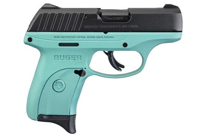 Ruger EC9s, 9mm Luger, 3.12" Barrel, Fixed Sights, Black/Turquoise Cerakote, 7‑round, TALO