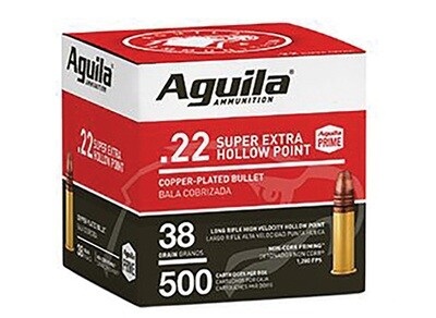 Aguila 22 Super Extra, High Velocity, 38 grain, Hollow Point, 500 rounds Bulk Pak, 4 per case