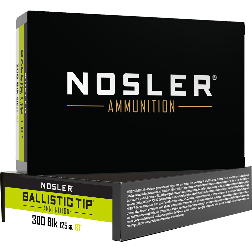 NOSLER VARMINT BALLISTIC TIP RIFLE AMMUNITION 300 BLACKOUT 125 GR. BT SP 20 RD.