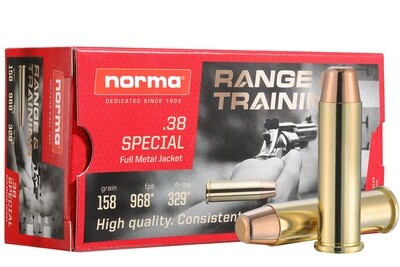 .38 SPECIAL – 158 GR – FMJ – NORMA RANGE &amp; TRAINING – QTY 50