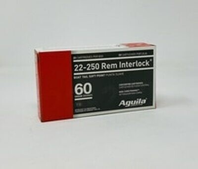  Aguila 22-250 Rem Ammunition 8338AG 60 Grain InterLock Soft Point Boat Tail 20 Rounds