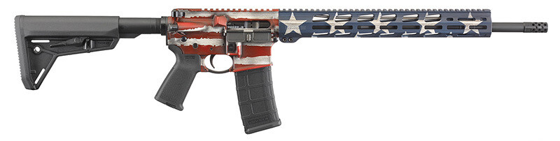 Ruger AR‑556, 5.56 NATO, 18", US Flag, Collapsible Stock, Free‑Float M‑Lok HG, Optics Rail, 30rd