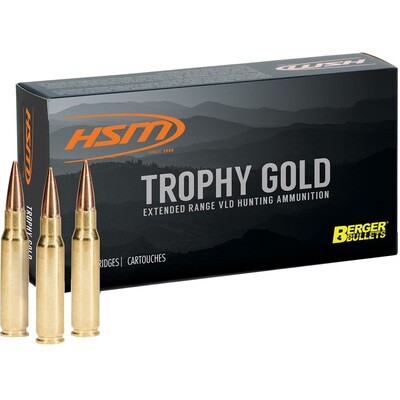 HSM TROPHY GOLD RIFLE AMMUNITION 6MM REMINGTON BERGER 87 GR. 20 RD.