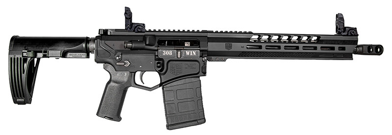 Diamondback DB15 Black Gold Pistol, 308, 13.5&quot;, MBUS, 13&quot; M‑Lok Rail, Tailhook Brace, Black, 30‑rd