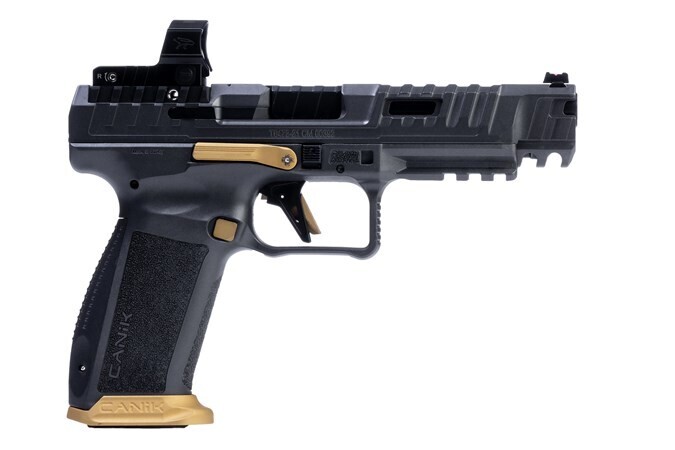 CANIK SFX RIVAL PISTOL 9MM 5 IN. GREY WITH GOLD 18 RD. MECANIK MO2 OPTIC