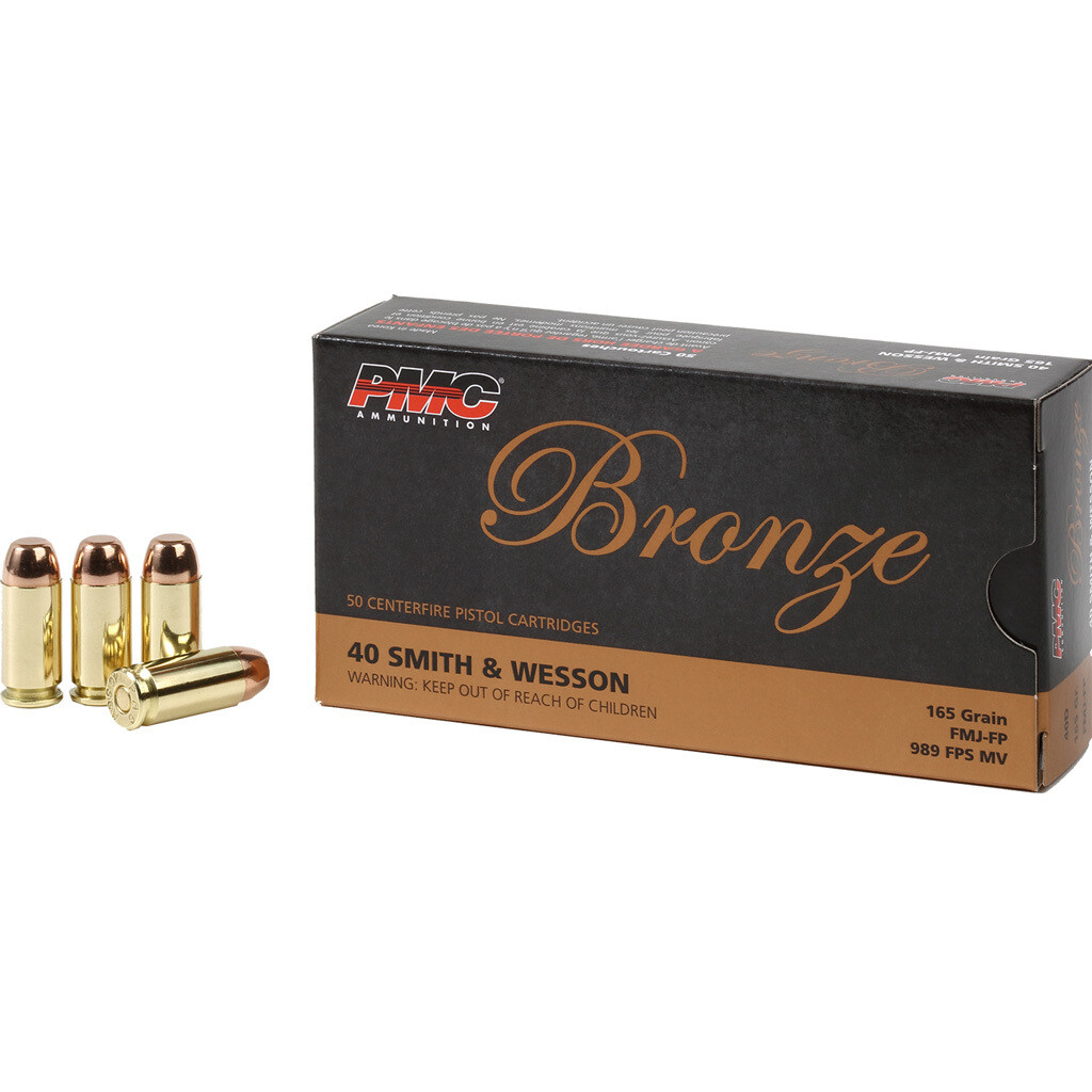 PMC BRONZE PISTOL AMMO 40 S&amp;W FMJ 165 GR. 250 RD.