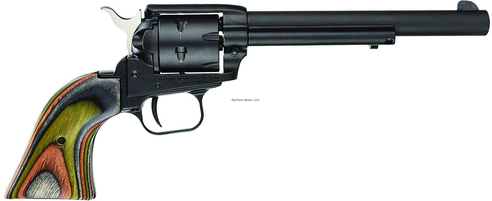 Heritage RR22MBS6 Rough Rider Small Bore Revolver 22LR|22WMR Combo, 6.5 in, Camo Laminate Wood Grp, 6 Rnd, Std Blk Satin Frame