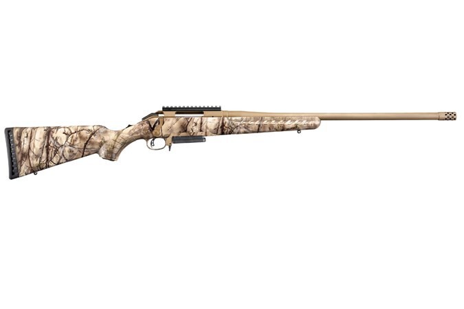 Ruger American Rifle, 7mm‑08 Rem, 22&quot; TB, Bronze Cerakote/Go Wild Camo, Scope Rail, 3‑rd