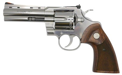 Colt Python, 357 Mag, 4.25&quot; Barrel, Red Ramp Front /Adj Rear Sights, SS, Walnut Grips, 6‑rd