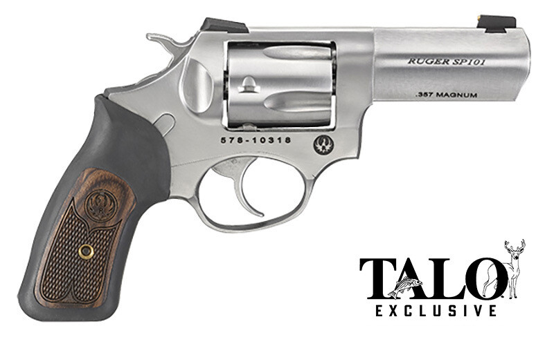 RUGER SP101 Wiley Clapp, .357 Mag, 3&quot; Barrel, Gold Bead/Novak Sights, Stainless, Wood Insert Grips, 5-Rd, TALO Exclusive