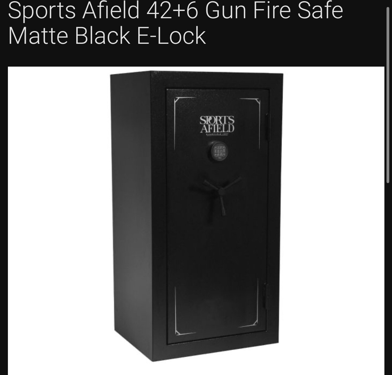 Sports Afield 42+6 Gun Fire Safe Matte Black E-Lock