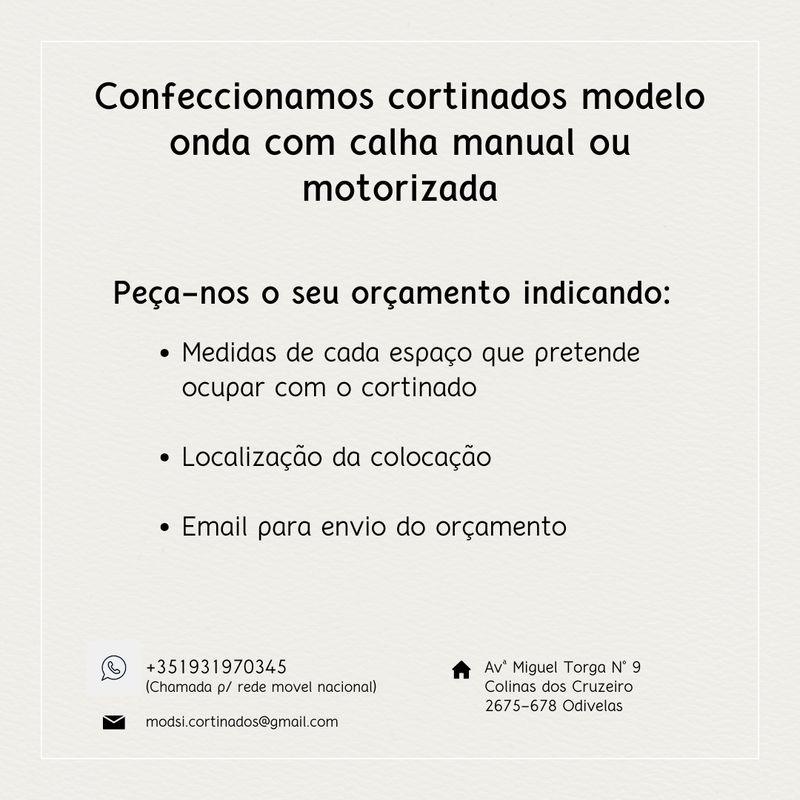 CORTINADOS MODELO ONDA POR MEDIDA SOB ORÇAMENTO