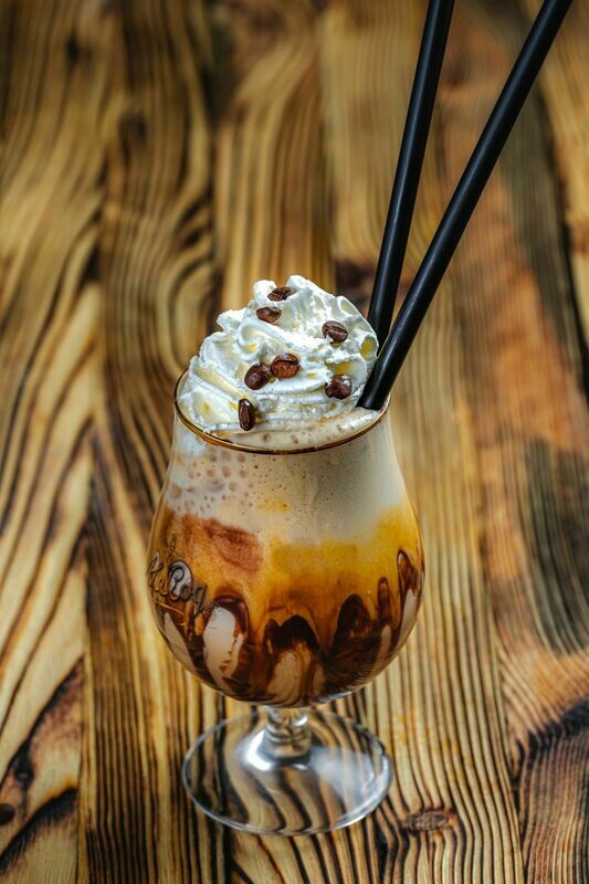 Iced coffee Frappe with mint