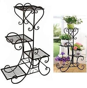 4 Tier Plant Stands for Indoors and Outdoors, Flower Pot Holder Shelf for Multi Plants, Black Metal Plant Stand for Patio  W-12 x H-36 inches (4 Tier Black)