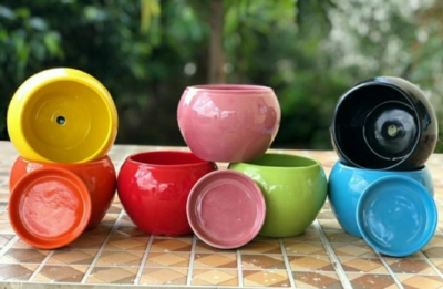 Apple Ceramic Pot With Saucer