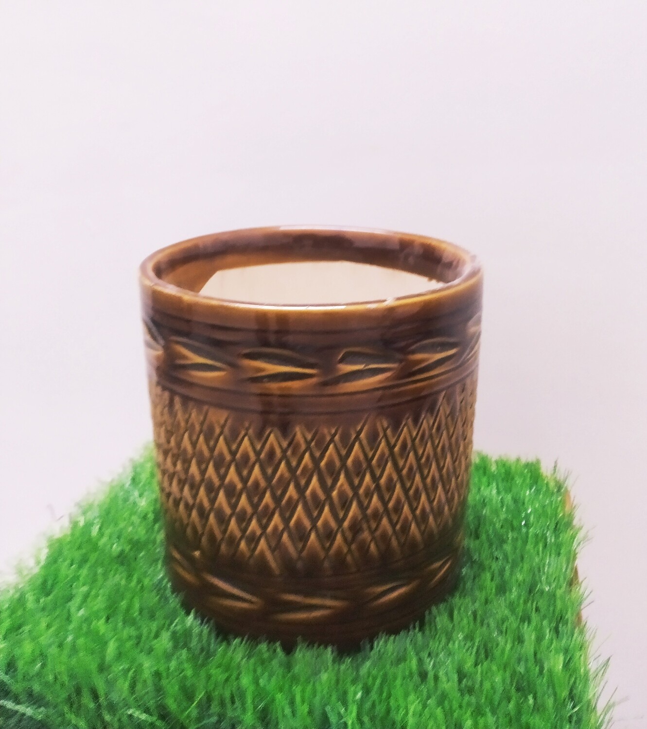 Designer Ceramic Brown 8" Cylinder Pot