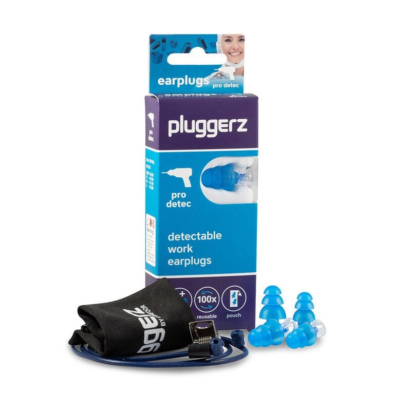 Bouchons d'oreilles - Industrie Alimentaire Pro (Detec) - Pluggerz Bouchons d'oreilles - Industrie Alimentaire Pro (Detec) boite et accessoires