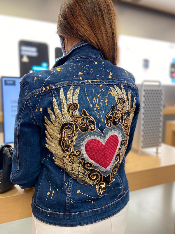 Chaqueta de Jeans Corazón en llamas con alas