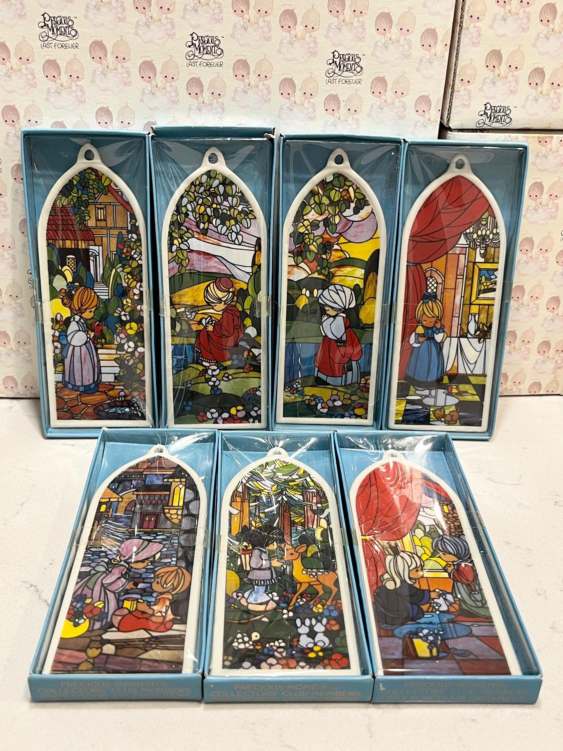Precious Moments Stain Glass Window Chapel Exclusive Beatitudes Ornaments Set of 7