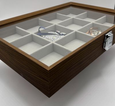 Natural Wood 12 Compartment Display Case with Glass Top for Swarovski Christmas Ornaments