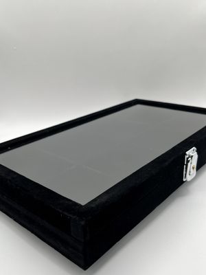 Black Velvet Lock Display Case with 8 Compartments for Swarovski Ornaments Plus Keys