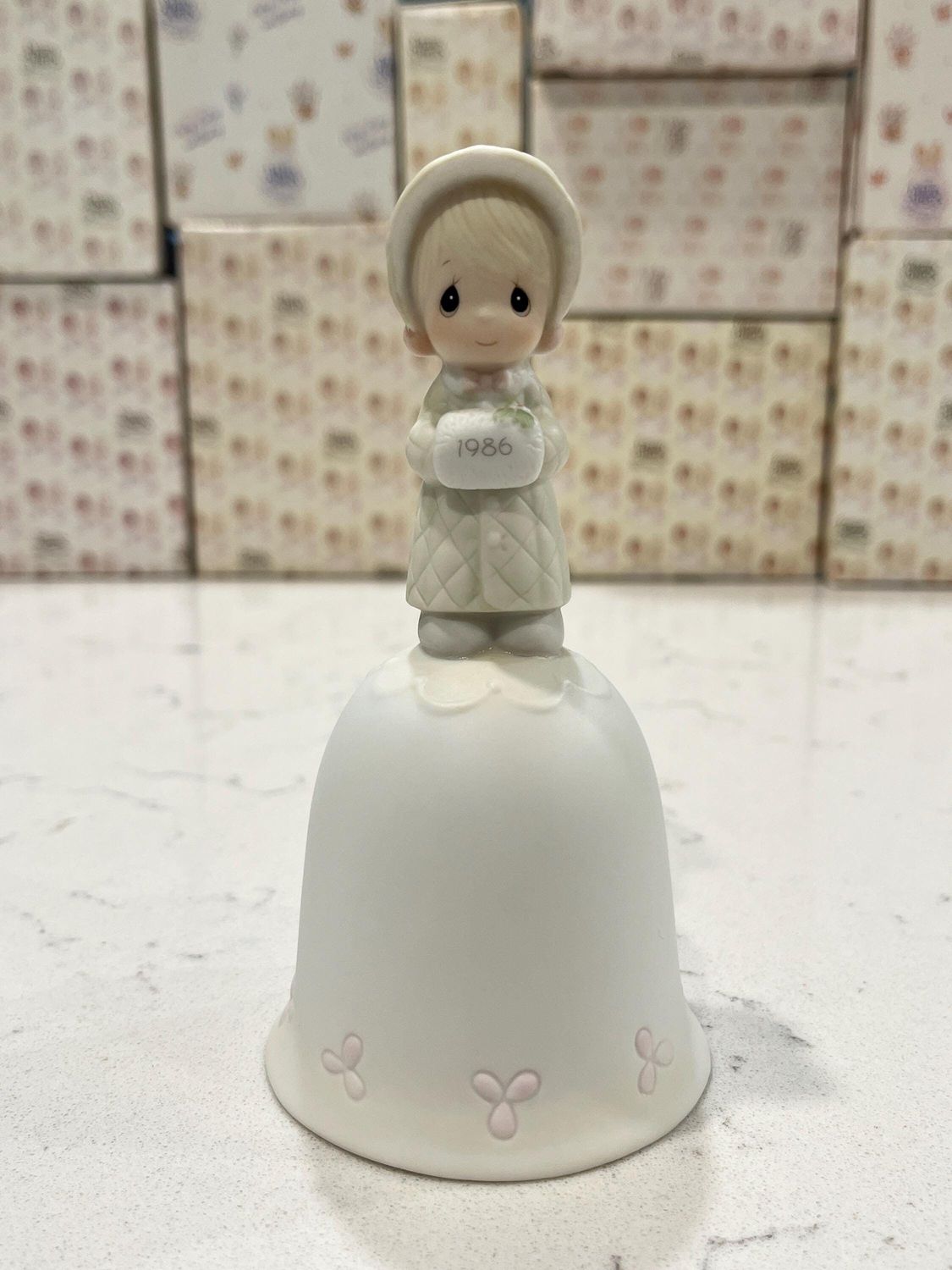 Precious Moments Wishing You a Cozy Christmas 1986 Bell 102318