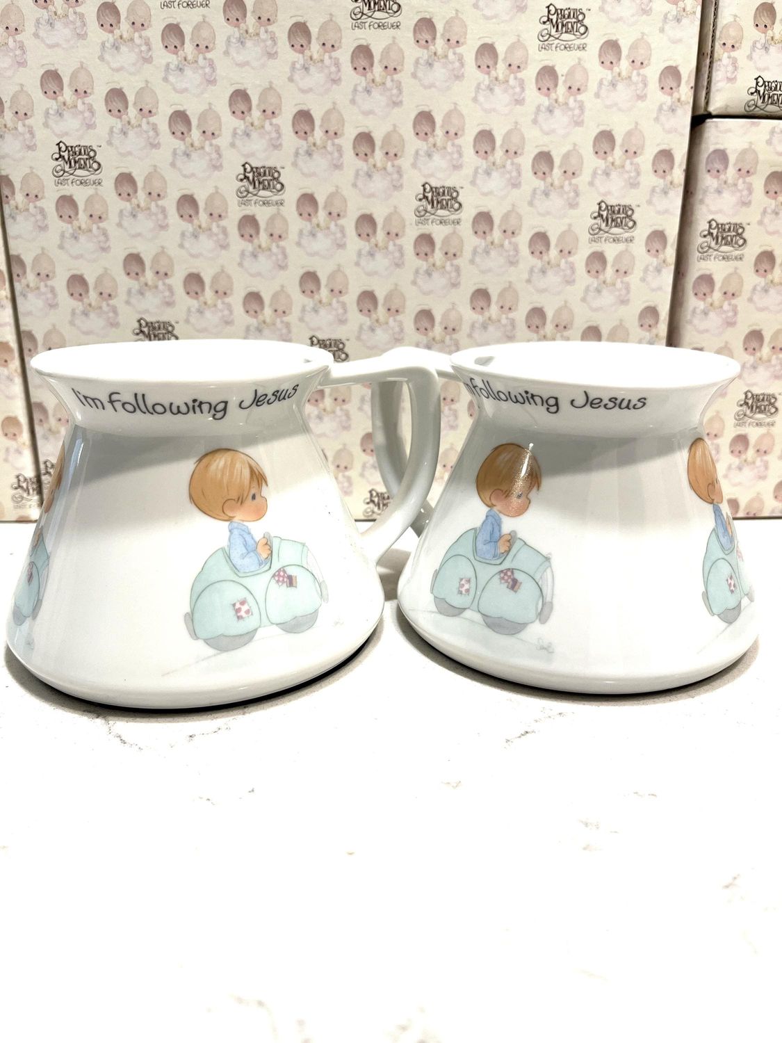 Precious Moments I&#39;m Following Jesus Travel Mugs #PM863 Members Only 1986 Set