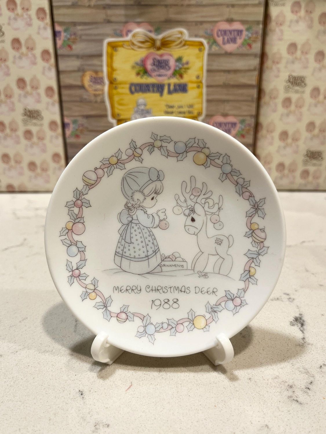 Precious Moments 1988 Mery Christmas Deer Mini Plate #216143