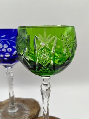 Ajka Marsala Emerald and Blue Fruit Pattern Goblets 7.75"