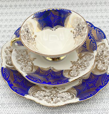 Schwarzenbach Bavarian 3pc Cobalt/Gold Teacup Set 1950