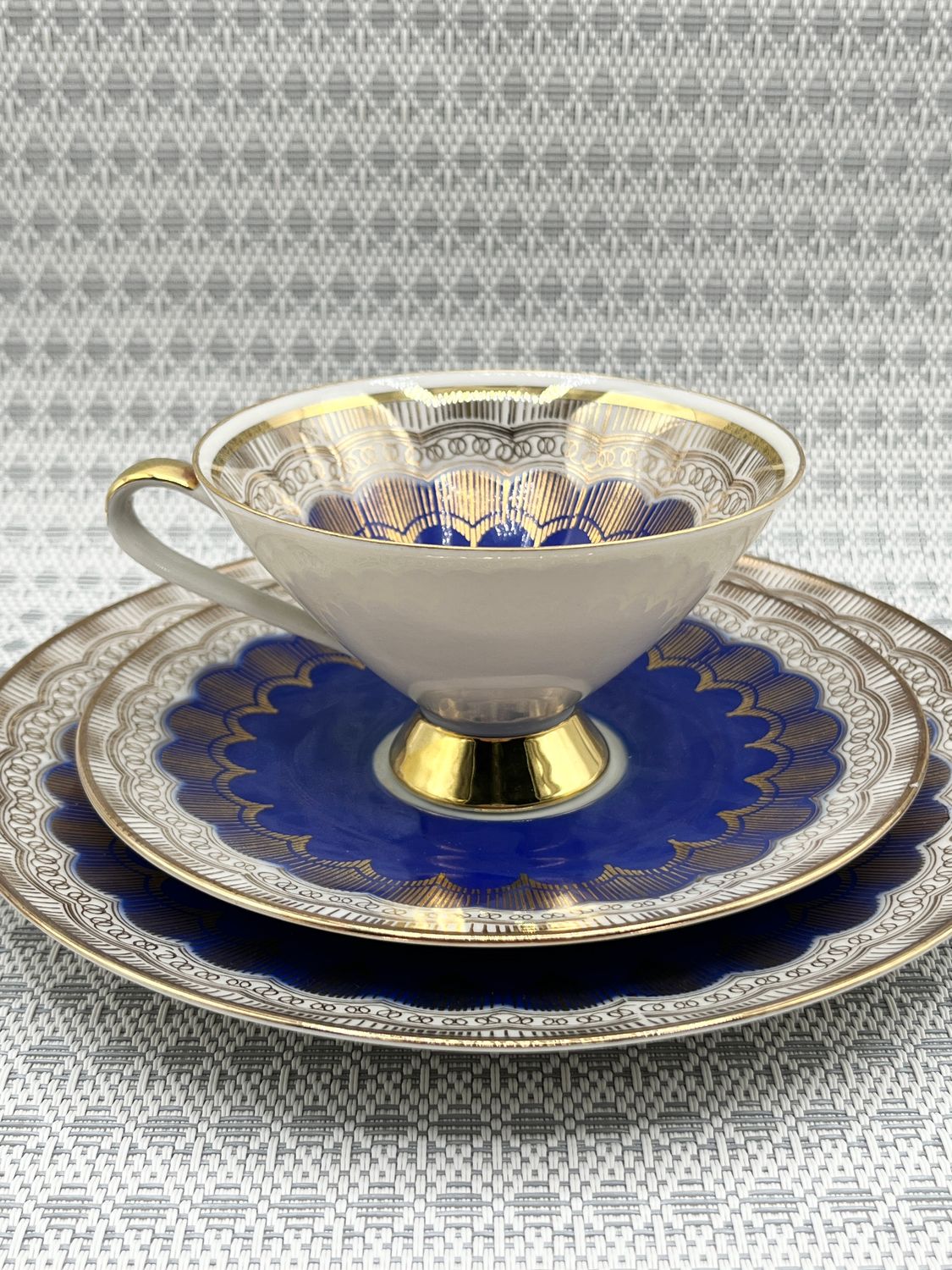 Tirschenreuth Z &amp; Co Bavarian 3pc Cobalt/Gold Teacup Set 1950's