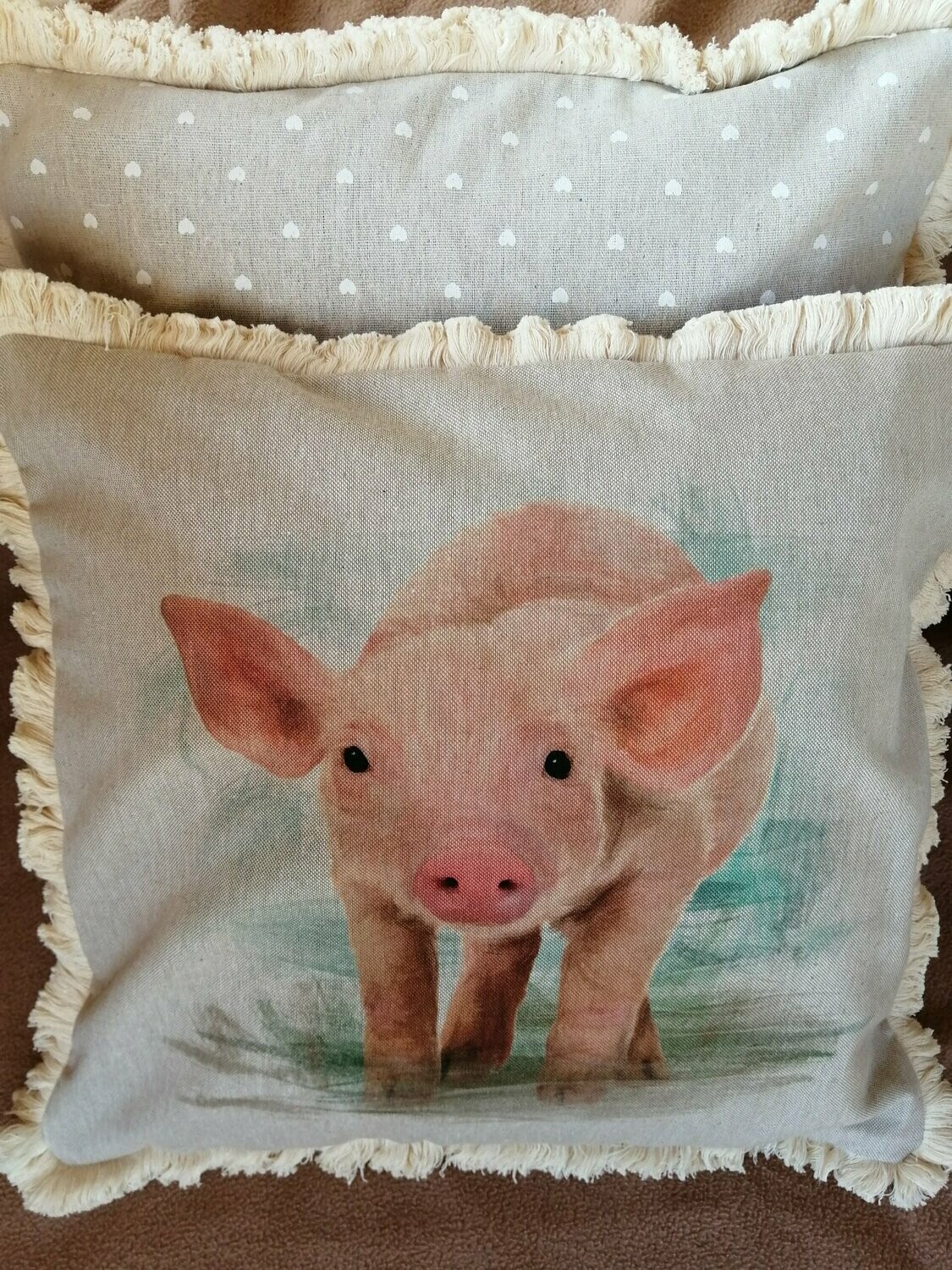 Cushion Cover - Piglet panel with fringe trim