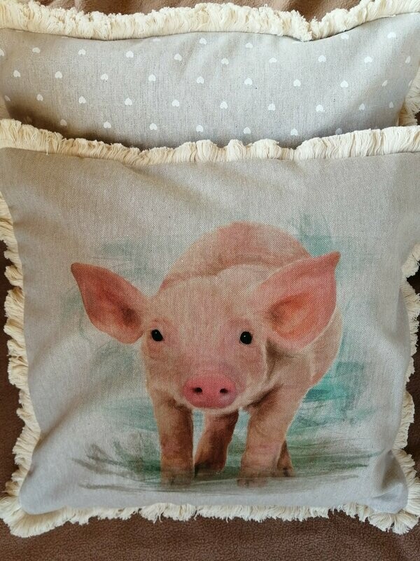 Cushion Cover - Piglet panel with fringe trim
