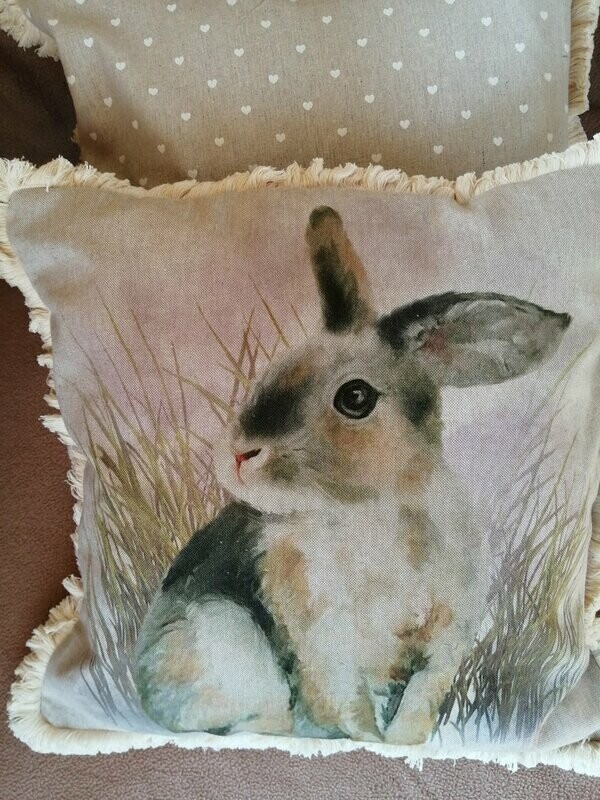 Cushion Cover - Rabbit print with fringe trim