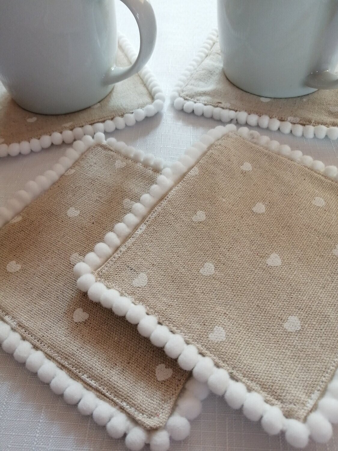 Coasters - White Hearts Set of 4