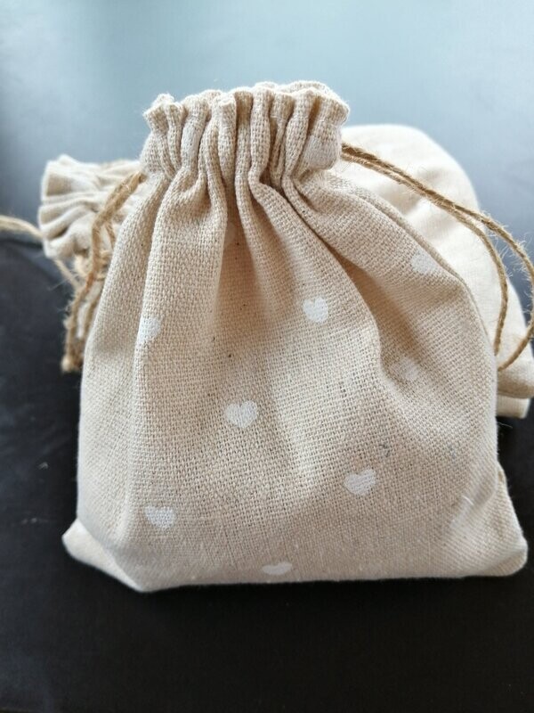 Small Drawstring Pouch/Gift Bag 13 x 13 cm White Hearts