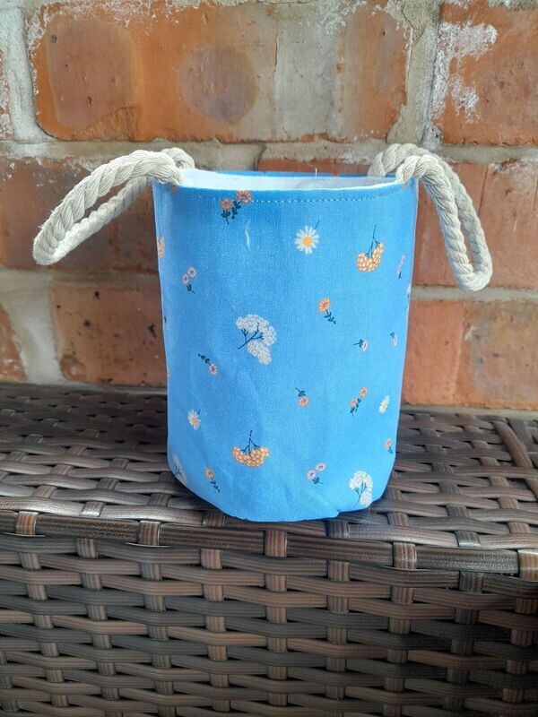 Small Basket - Blue with orange and white flowers