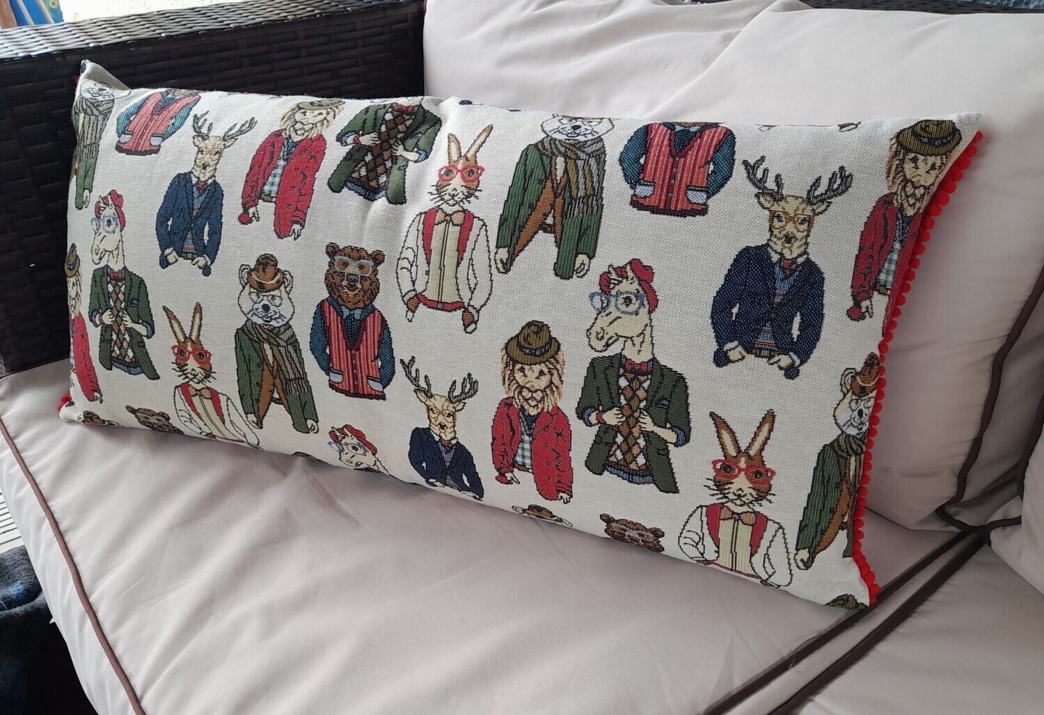 Bolster Cushion Cover -  Recycled Animals in Suits