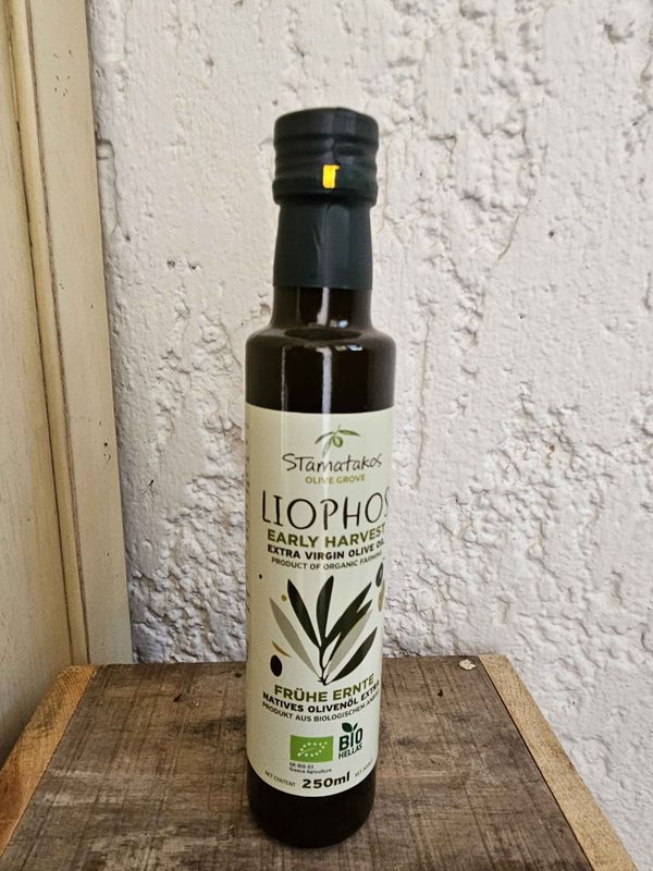 Stamatakos Liophos frühe Ernte Bio-Olivenöl nativ extra 250ml , 2023, GOOA Bronze Auszeichnung Stamatakos Liophos frühe Ernte Bio-Olivenöl nativ extra 250ml , 2023, GOOA Bronze Auszeichnung