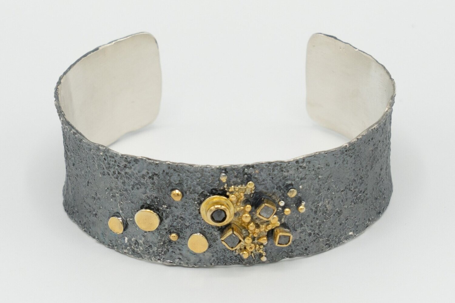 Diamond,Gold and oxidized silver statement Bracelet