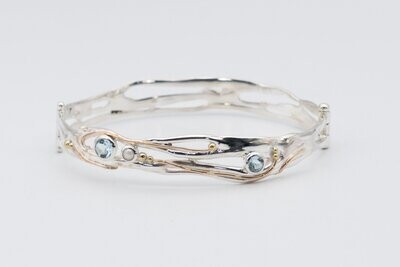 Topaz, Pearl silver and gold bangle