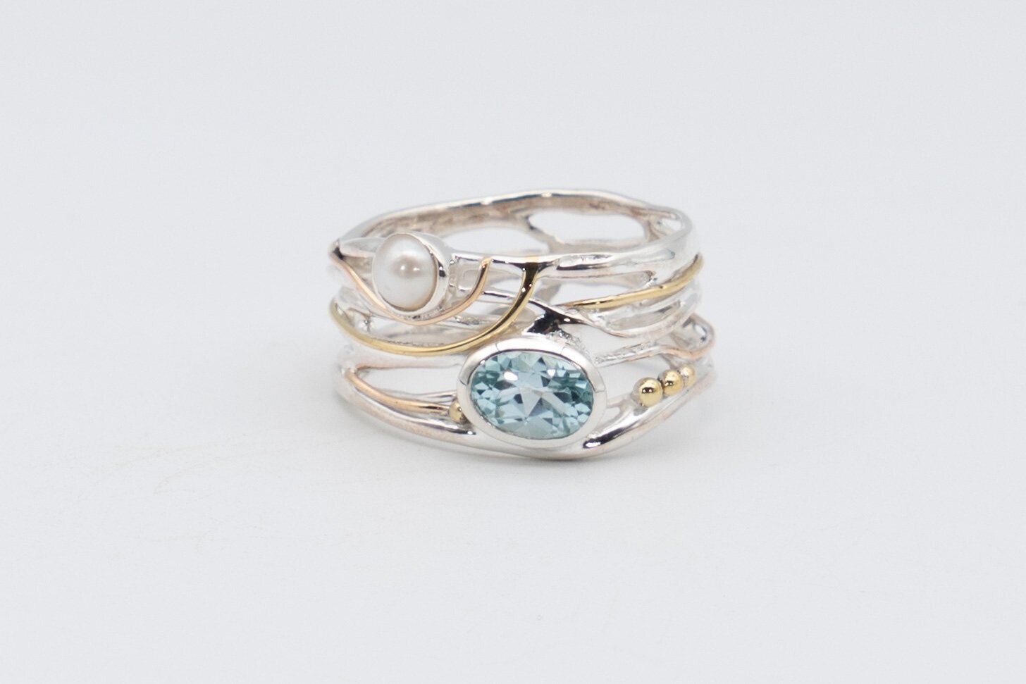 Topaz and Pearl silver ring
